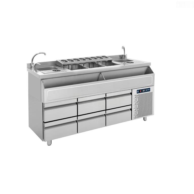 Bar Station για 2 Πόστα με Ψυγείο και 6 Συρτάρια – 185 x 70 x 88 cm – BAMBAS BRST-PS185